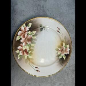 Vintage Hand Painted Nippon Dessert Plate 7.5" Burgundy Roses W/ Gold Accents